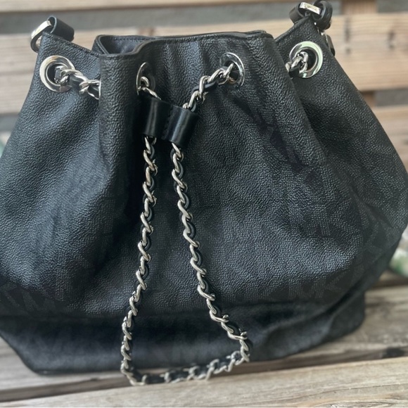 Michael Kors Black Signature Coated Canvas Drawstring Handbag - Picture 11 of 12